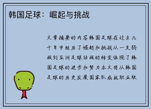 韩国足球：崛起与挑战